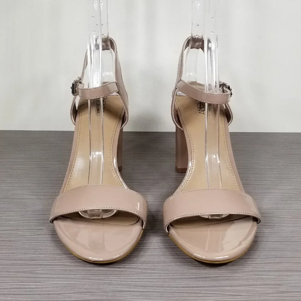Abound Steph Block Heel Sandal, Nude Patent Faux Leather, Womens Size 8.5 M - Picture 2 of 13